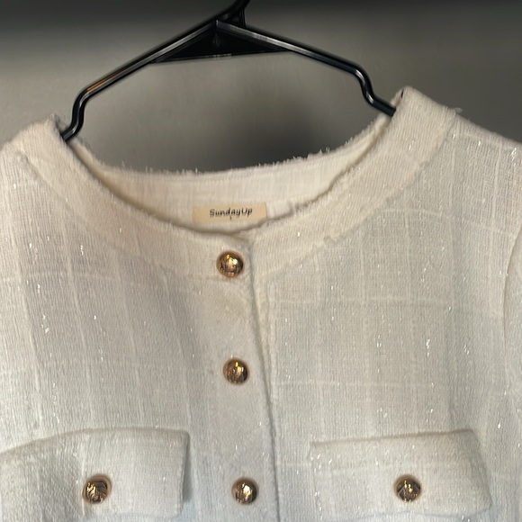 White Short Sleeve Dress with Gold Buttons - Picture 3 of 3